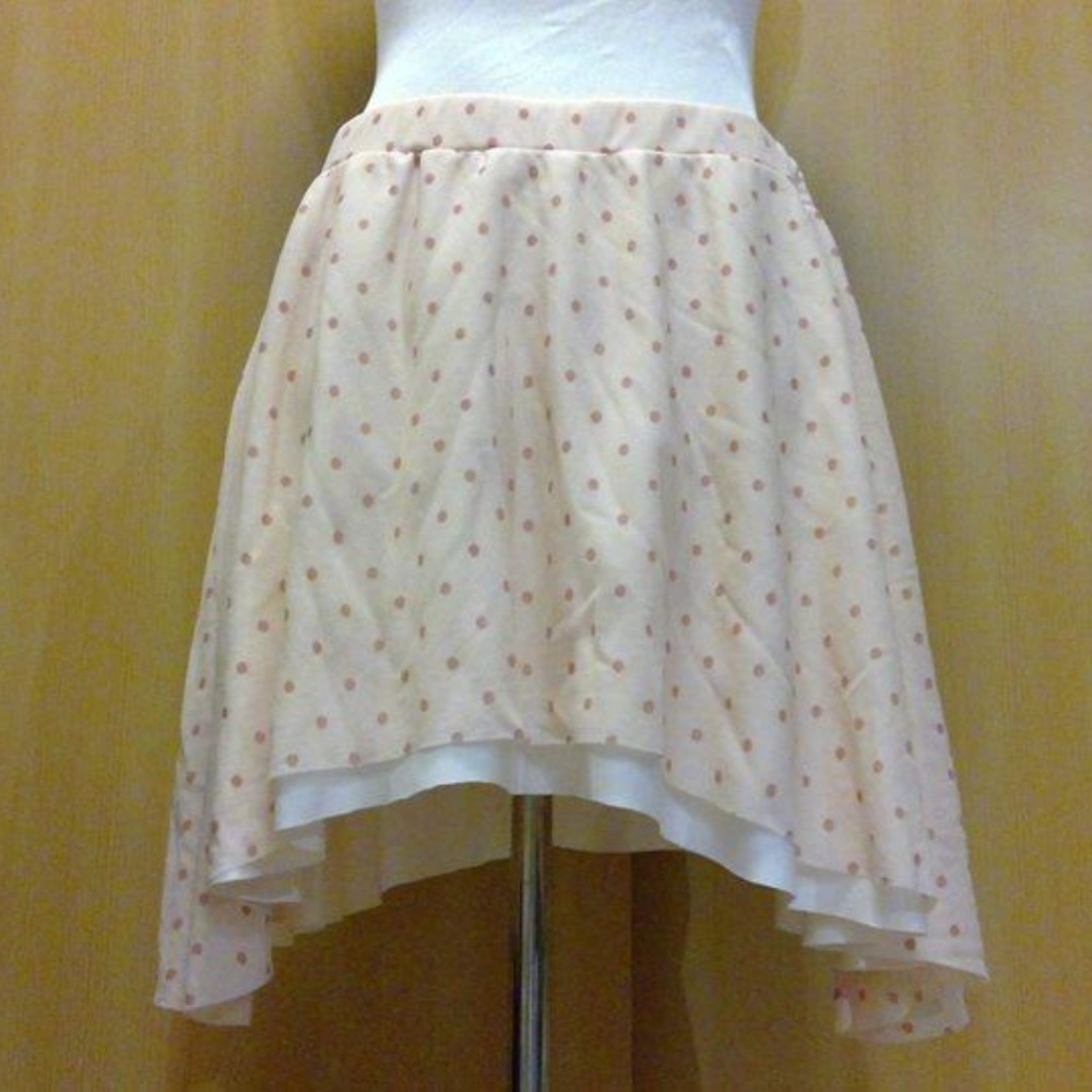 Pink polka dot skirt high low asymmetrical